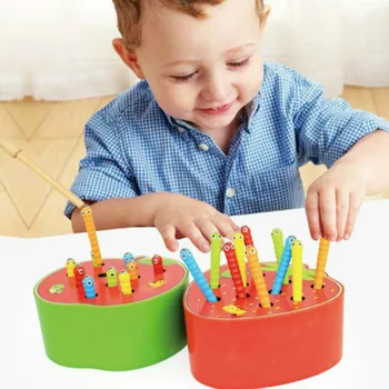 

Wooden Catch Worms Game Baby Educational Blocks Toys Funny Magnetic Stick Creature Insect Shape Matching Toys for Children