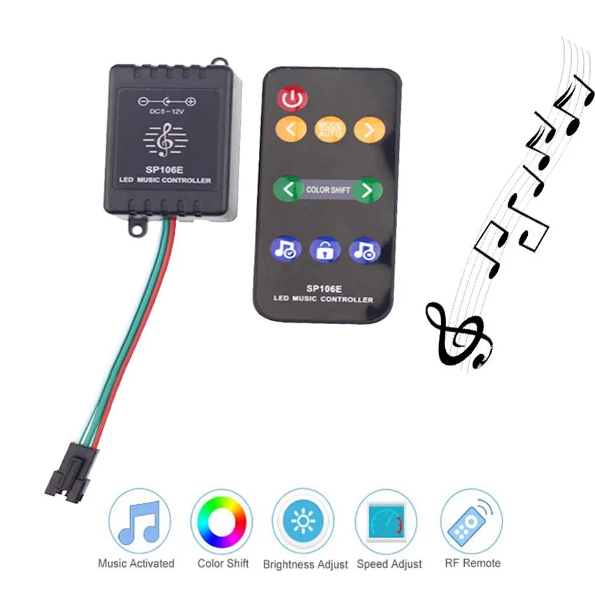 

DC5-12V Led Music Controller 9Keys RF Remote Control WS2812B Controller for WS2811/WS2812B/6812 /1903/6803 Full Color Led Strip
