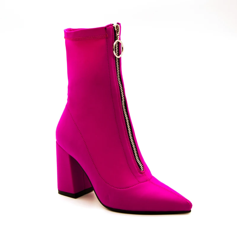 Ceny 2018 jesień nowe buty damskie Lycra szpiczasty nosek buty na kwadratowym obcasie kobieta moda Bota Feminina botki czarna fioletowa róża czerwona