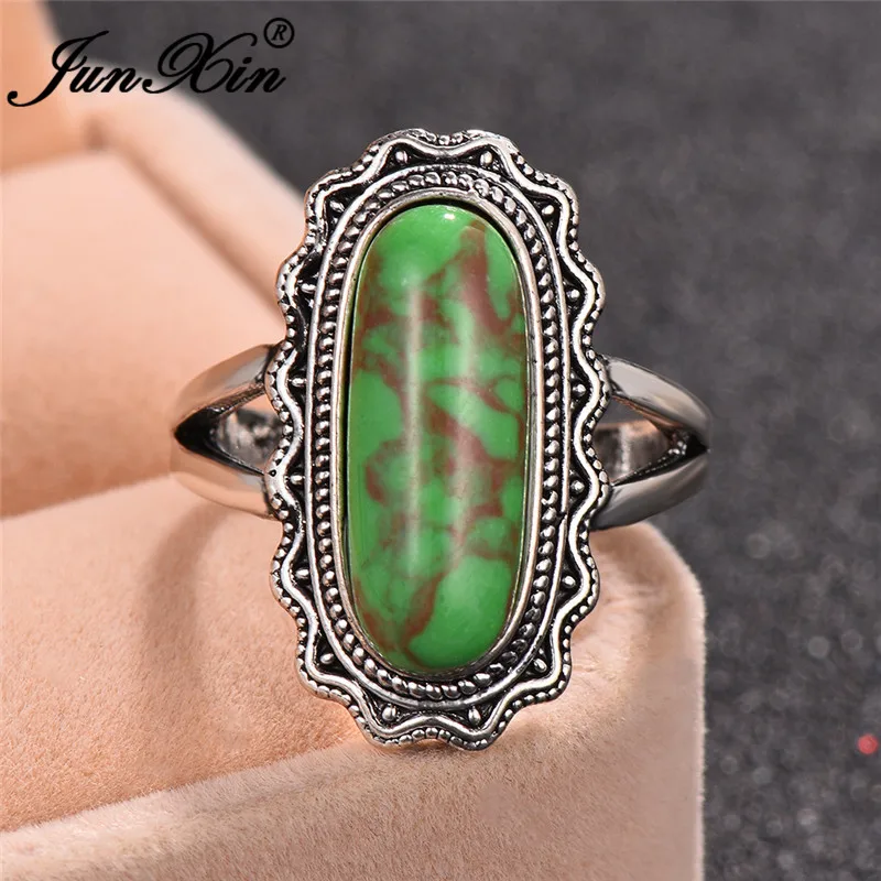 ROXI Boho зеленый камень большой прямоугольник Кольца для мужчин и женщин Античный
