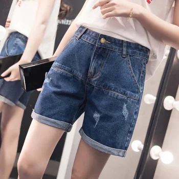 

5xl plus big size denim jeans shorts women summer style 2018 feminina thin hole denim shorts female A4619