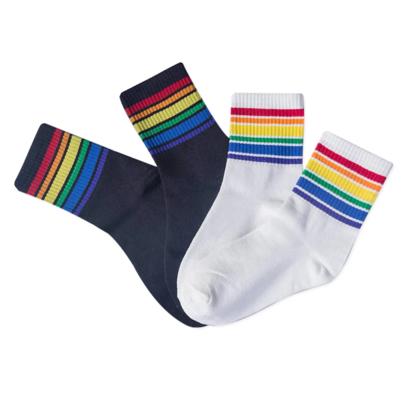 

Cool Skateborad Short Rainbow Socks Art Women Fashion White Cotton Cocks Hipster Cartoon Colored Ankle Socks Female