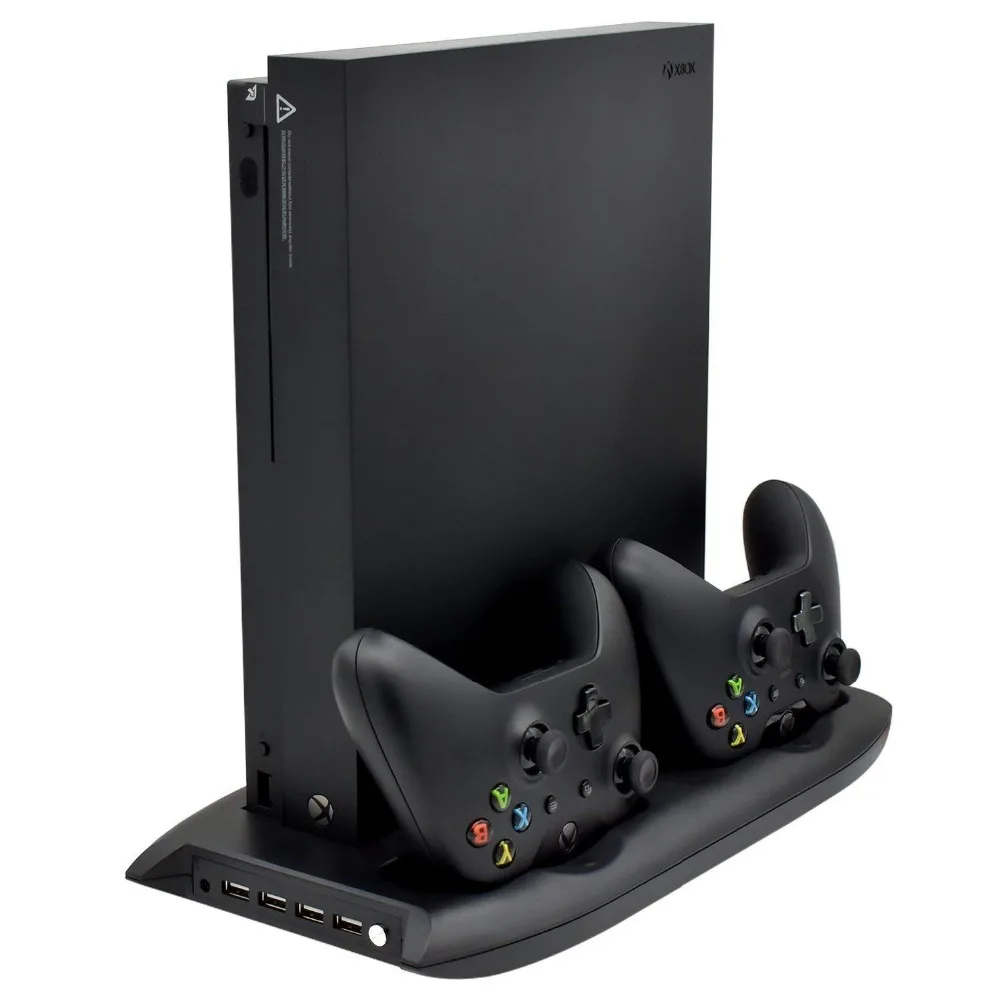 

Dock Mount Vertical Stand for Xbox One X Game Console with Cooling Fan + Wireless Game Controller Charger + Charging Station