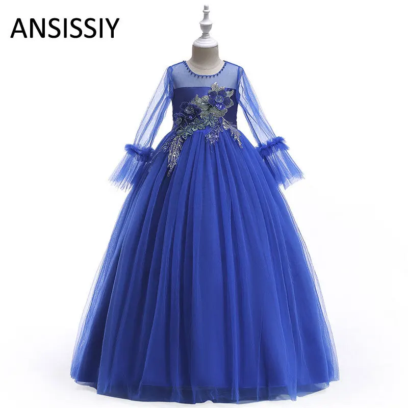 

New Kid Girls Princess Lace Tutu Dress Wedding Pageant Communion Formal Party Gown Half Sleeve Appliques Vestido Clothes 12 Year