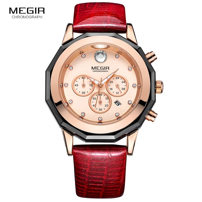 Women's 24 Hour Chronograph Quartz Wrist Watches Red Leather Strap Stop Watch for Lady Girl Friend Relogios Femininos 2042Red Women's 24 Hour Chronograph Quartz Wrist Watches Red Leather Strap Stop Watch for Lady Girl Friend Relogios Femininos 2042Red