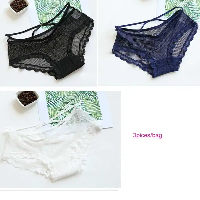 QYSZ Hollow Out Mesh Briefs Young Ladies Lace Cross Sexy Underpanties ...