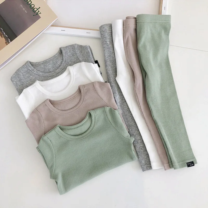 Kid's Ribbed Fitted Pajamas Baby Girl Pajamas Kids Boys Children Clothes Autumn Winter Toddler Set Soft Comfortable Long Sleeve