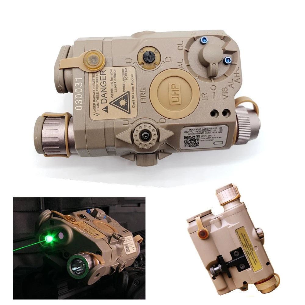 

Tactical Military Airsoft AN/PEQ-15 Battery Case Laser Green Dot Laser With White LED Flashlight and IR Lens (Tan)