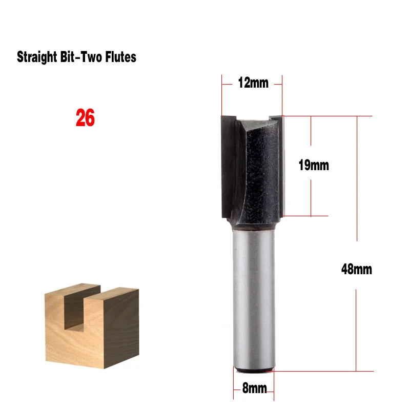 1 шт. 8 мм хвостовик древесины маршрутизатор бит прямой Концевая фреза триммер очистка заподлицо отделка угловая круглая бухта коробка биты инструменты фреза - Длина режущей кромки: 26NO