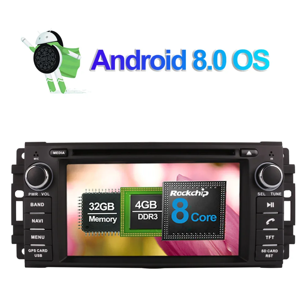 Cheap Android 8.0 Octa Core 4GB RAM Car DVD CD Player For Jeep Wrangler Commander Dodge Chrysler Radio Stereo GPS Navigation SWC Wifi 2