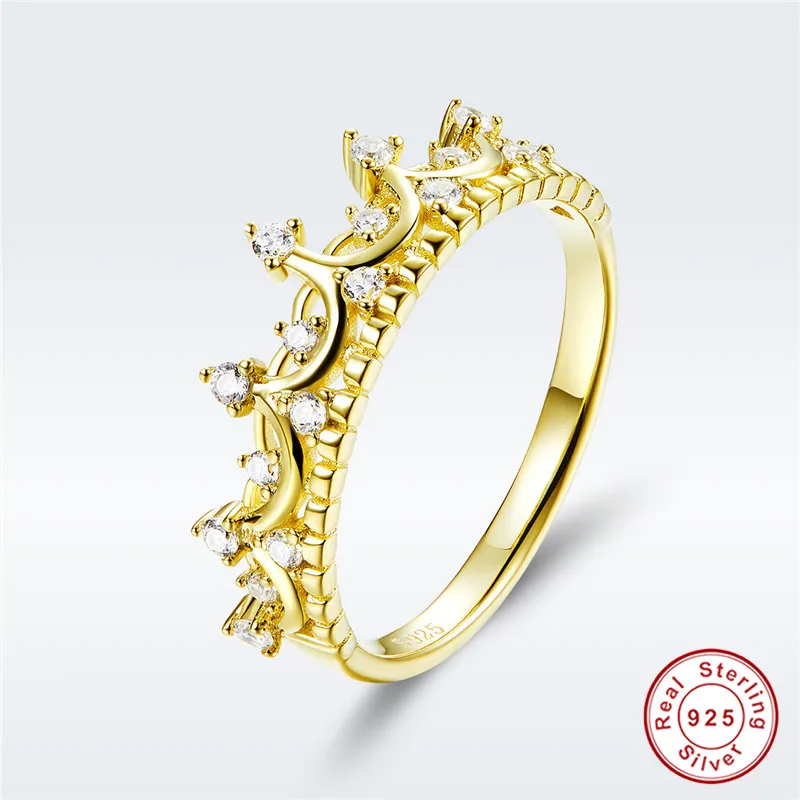 

Amazing 925 Sterling Silver High Qualtiy CZ Crown Ring Royal Gold-color White Micro CZ Queen Rings Women New Wedding Jewelry