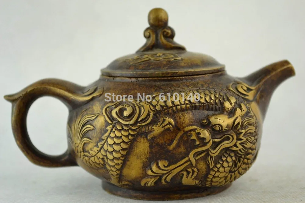 

Collectibles Old Decorated Handwork Copper Carving Dragon Exorcism Teapot