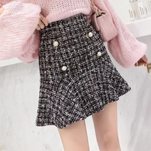 Женская клетчатая юбка с оборками осень/зима Новая повседневная империя талии выше колена мини труба/Русалка Юбка Офисная Леди