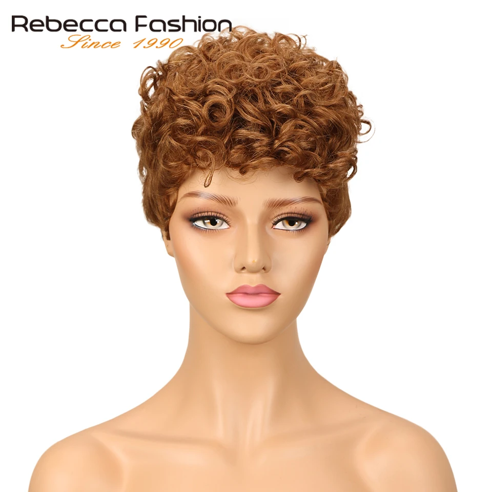 Rebecca короткий свободный кудрявый парик бразильский спиральный кудрявый Remy человеческих волос Парики для черных женщин коричневый Красный Винный Цвет