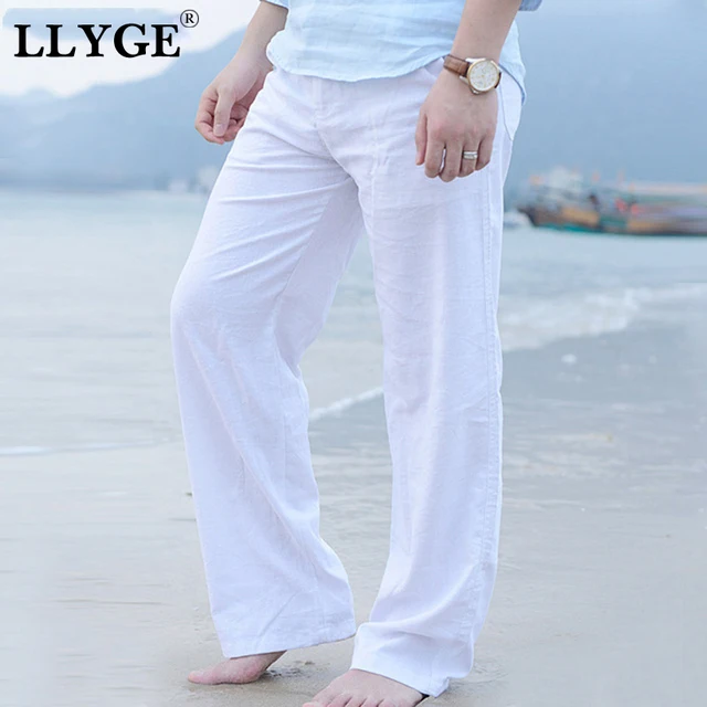 US $14.91 Cotton Linen Wide Leg Men's Long Pants Black Leisure Male Loose Straight Trousers 2020 Summer Stree