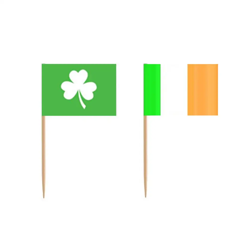 

100Pcs Irish Flag Clover Print Cupcake Topper Food Toothpicks Party Decoration