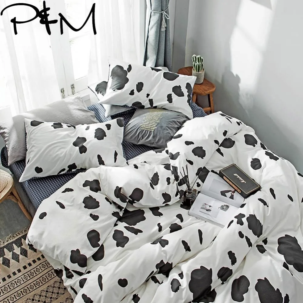 Papa Mima Cow Pattern Print Cartoon Style Bedding Sets Cotton Twin