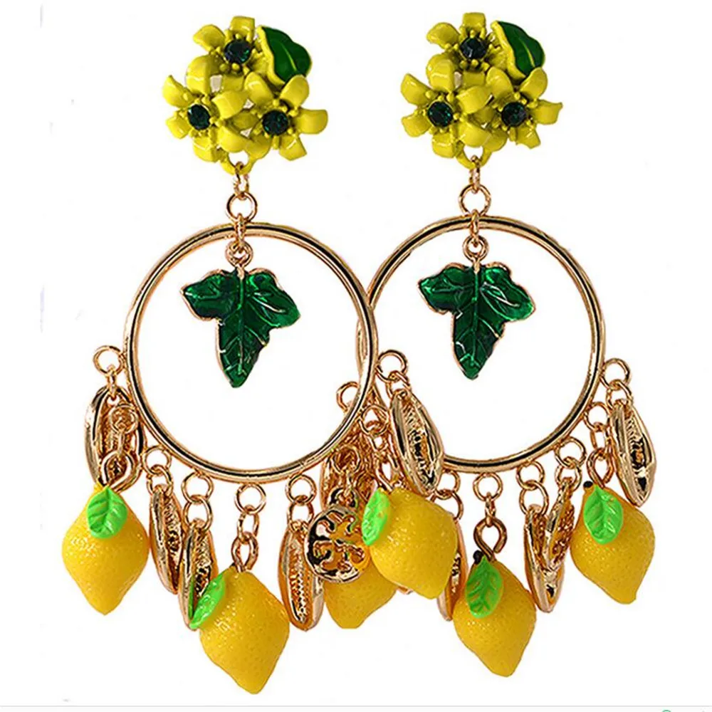 

MHS.SUN 1Pair/Lot Newest Design Bright Yellow Baroque Dangle Earring European Fashion Big Flower Drop Earrings For Party Show