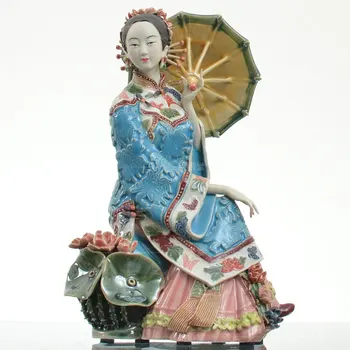 

Vintage Chinese Oriental Asian Shiwan Art Pottery Figurine Sculptuer Home Decoration Ornament Porcelain Woman Statue Collections