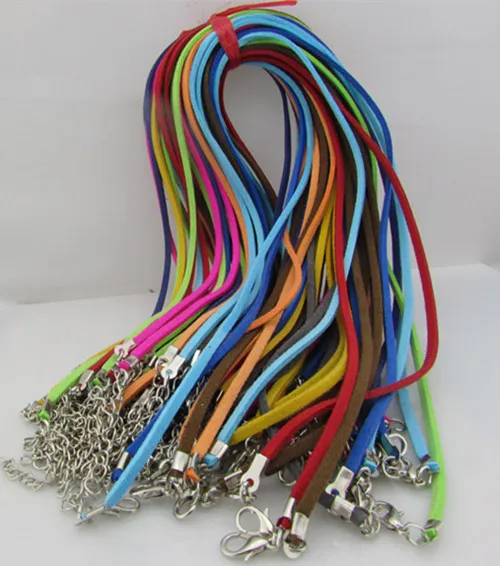 

50pcs/lot Adjustable Assorted Color Suede Leather Necklace Cord With Lobster Clasp 3mm 18-20inch