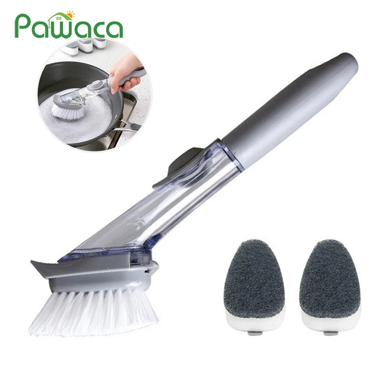 

Long Handle Pot Brush Dish Bowl Washing Cleaning Brush Soap Dispenser Kitchen Sink Scrubber Automatic Sponge Dishwasher Brush