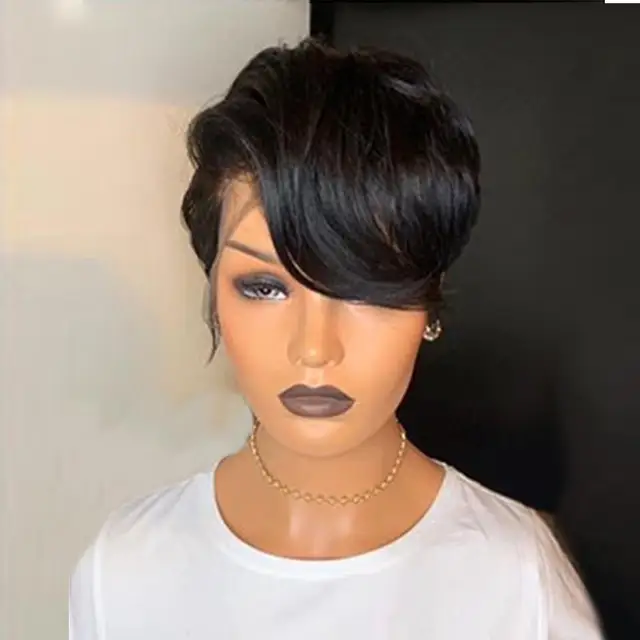 קנו פאות לתחרה Human Hair Wigs Full Lace Wig Short Pixie Cut