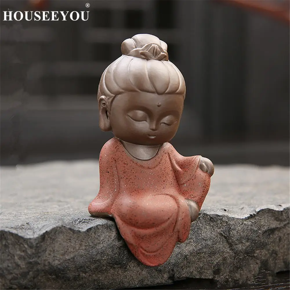 Креативный Маленький Будда статуи буддийские Tathagata милые Будды пески фиолетовая глина Чай Аксессуары для домашних животных фигурка Будды бутик