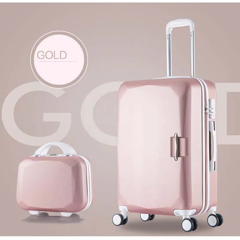 rose gold a set LeTrend 26 Дюймов Высокая емкость Сумки на колёсиках Spinner студентов пароль чемодан колеса 20 дюймов носить на колесиках дорожная сумка - Цвет: rose gold a set