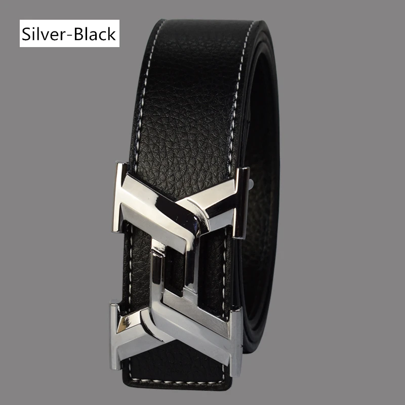 Luxury Belts for Men Fashion Business Casual High Quality Smooth Buckle Designer Male Leather Belts - Цвет: Silver Black