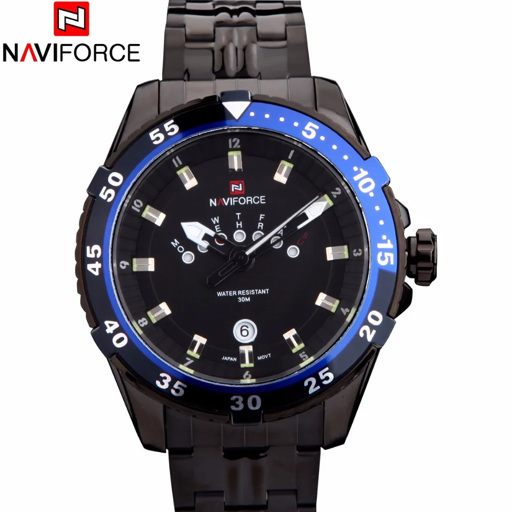Fashion Casual Brand NAVIFORCE Men Watches Unique Date Week Design Analog Watch Full Stainless Steel Black