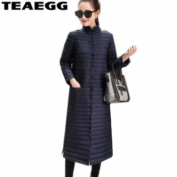 

TEAEGG Chaquetas Mujer White Duck Down Jacket Women Navy Stand Collar Plus SIze 5XL 6XL Ultra Light Down Jacket Female AL279