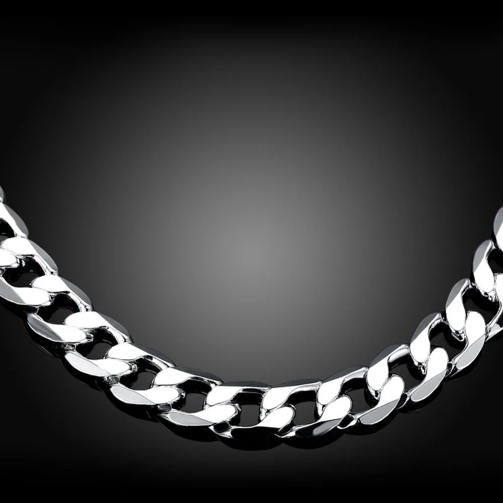 Мужские ювелирные изделия, 925 Чистое серебро, покрытое ожерелье, цепочка, ожерелье 12 мм, 20 дюймов, модное колье, ювелирные изделия для мужчин, лучшие подарки