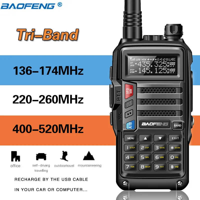 BaoFeng UV-S9 трехдиапазонный радиоприемник 8 Вт высокой мощности 136-174 МГц/220-260 МГц/400-520 МГц портативная рация Любительская портативная радиоприемная рация - Цвет: black