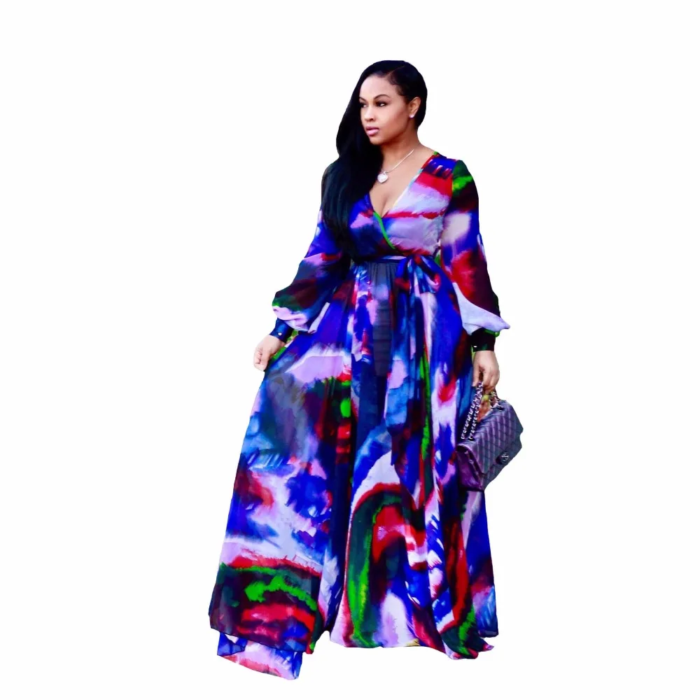 5XL стиль африканская женская одежда Дашики модный принт материал шифон с длинными рукавами платье супер Размер s M-4XL 5XL 7027