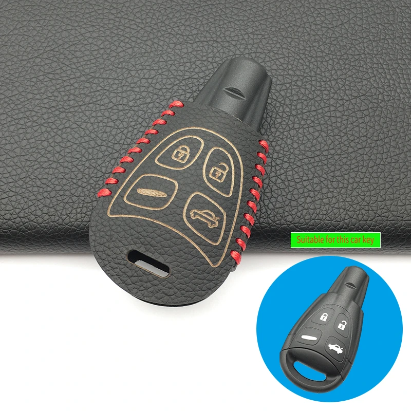 

4 Buttons 100% Leather Car Key Case Key Fob Shell Cover For Saab 2003 -2009 Car Key Bag Protect Shell Car Styling
