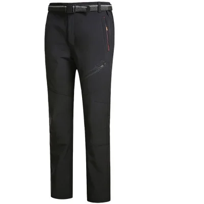 Мужские высокие тянущиеся теплые плюшевые походные брюки для спорта на открытом воздухе, дышащие брюки для трекинга, рыбалки, водонепроницаемые брюки, большие размеры, AA12079 - Цвет: Черный