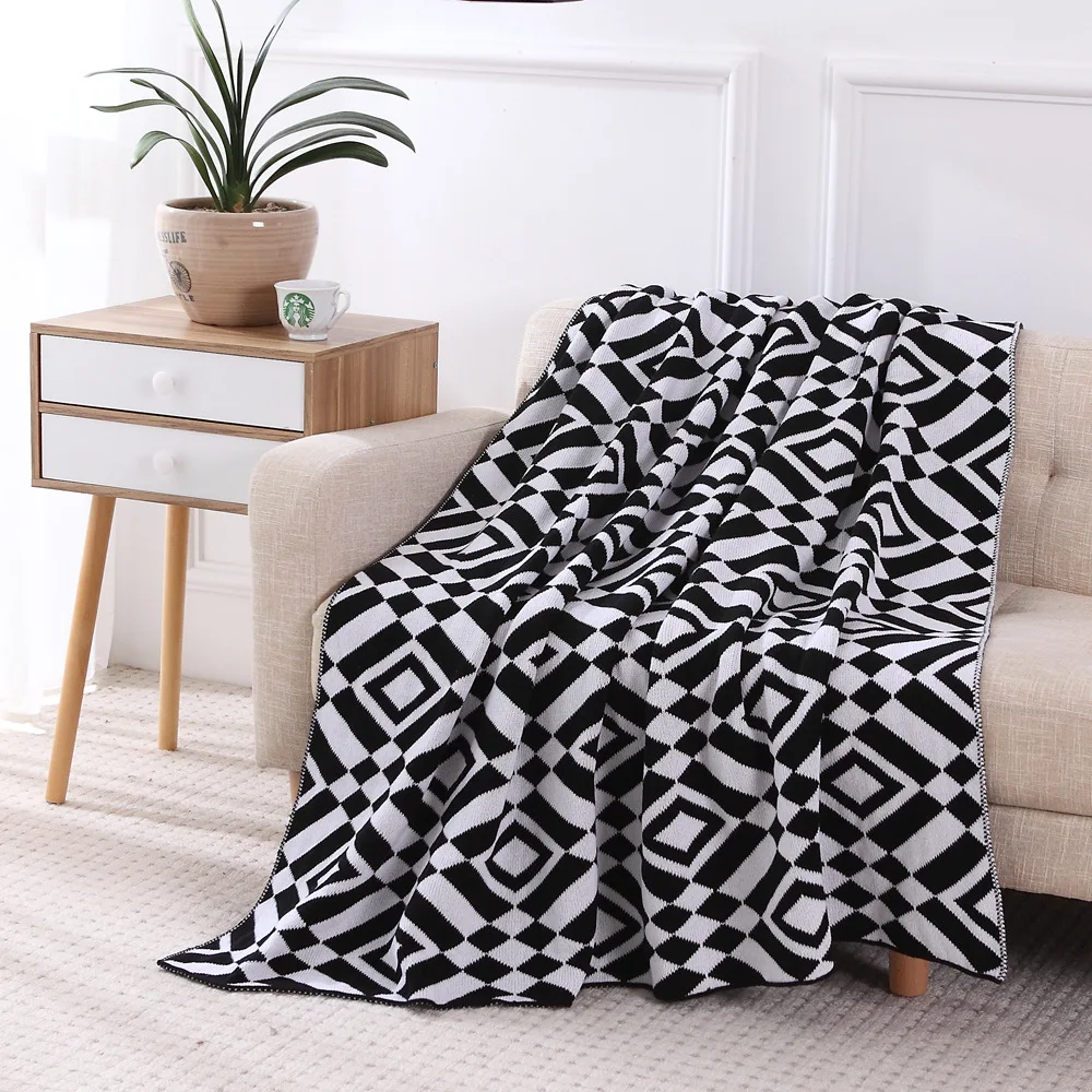 

Cotton Geometric Square Knitting Blanket Office Lunch Blanket Air Conditioning Blanket Baby Blanket