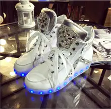 High Quality 2016 New Fashion Bordered Rhinestone Led Light Up Shoes Women Luminous Casual Winter Glowing Usb Charge SS1609004