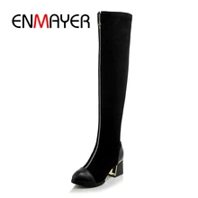 ENMAYER/ г. новые стильные женские сапоги до колена с круглым носком зимние женские повседневные мотоциклетные сапоги на молнии на высоком каблуке ZYL161