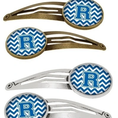 Carolines Treasures CJ1056-RHCS4 Letter R Chevron Blue & White Barrettes Hair Clips Set of 4 (1)