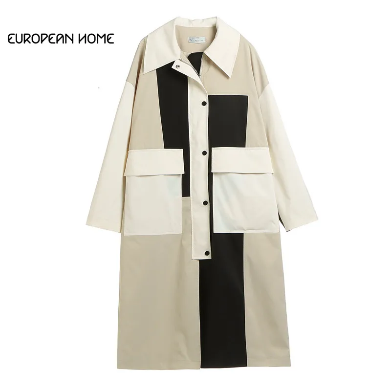 

2019 Original Designer Spring Trench coat Women Plus size Clothes White Patchwork Black Casual Long Loose Windbreaker Outerwear