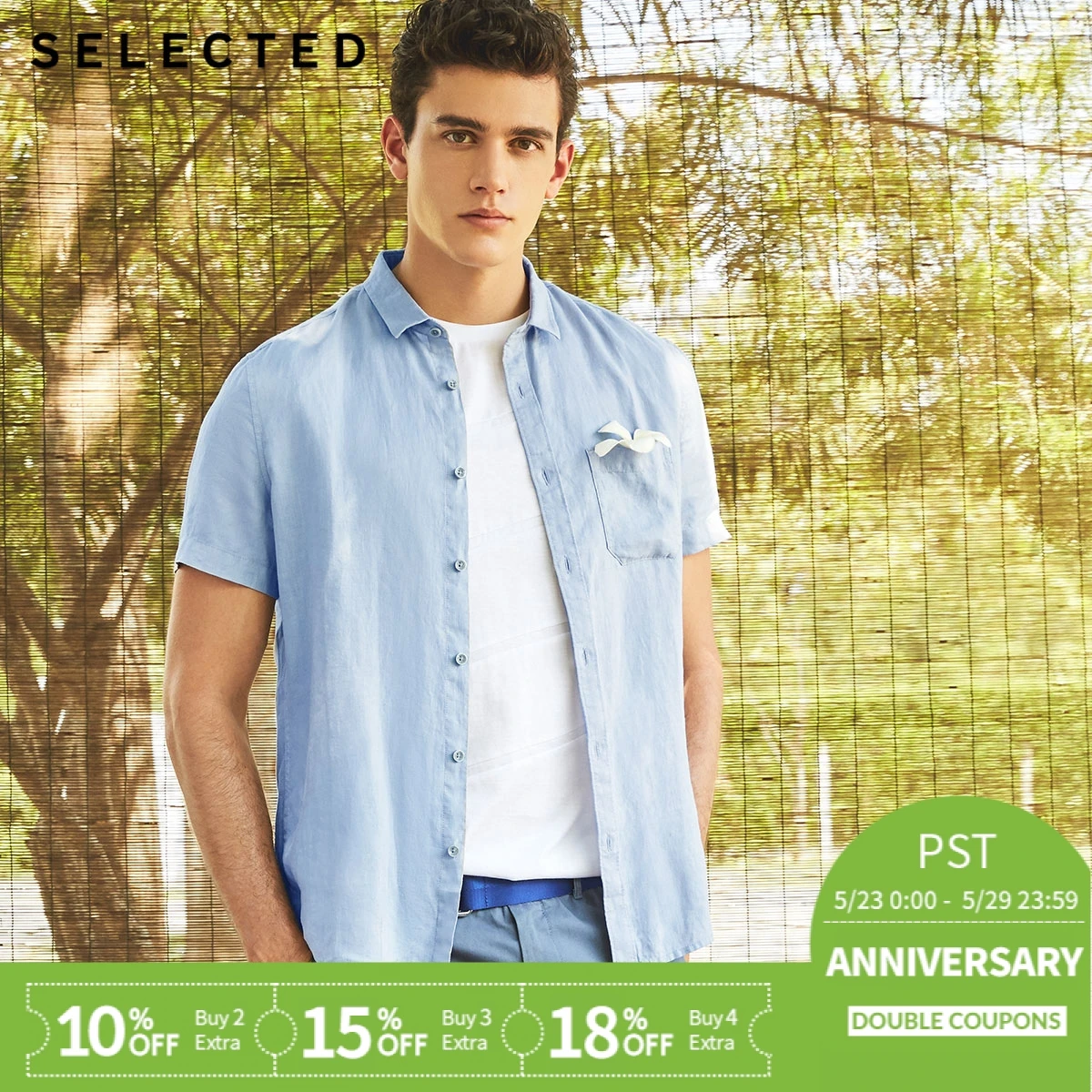 

SELECTED Flax concise leisure short-sleeved shirt C|418204522