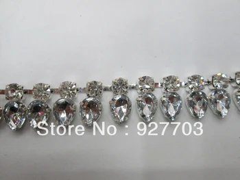 

(CM364) 1 Yard Clear Glass Rhinestone Crystal Chain Applique Costume Trim Wedding Supply