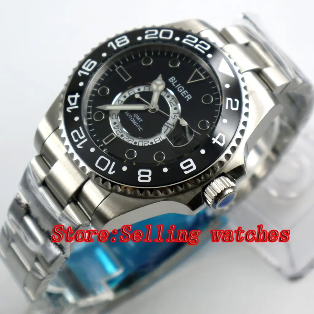 43mm Bliger Stainless Steel Case Black Dial black Ceramic Bezel Luminous Mechanical Mens Wristwatch 43mm Bliger Stainless Steel Case Black Dial black Ceramic Bezel Luminous Mechanical Mens Wristwatch