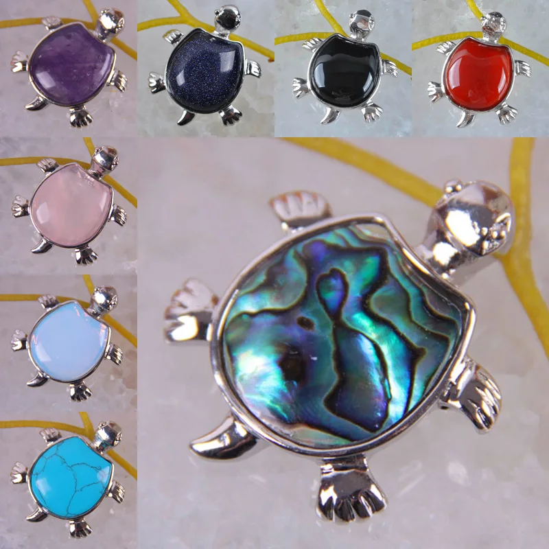 

Natural Abalone Shell/Carnelian/Blue Sandstone/Purple Crystal/Rose Crystal/Opal/Howlite GEM Pendant Jewelry Turtle S353-S359