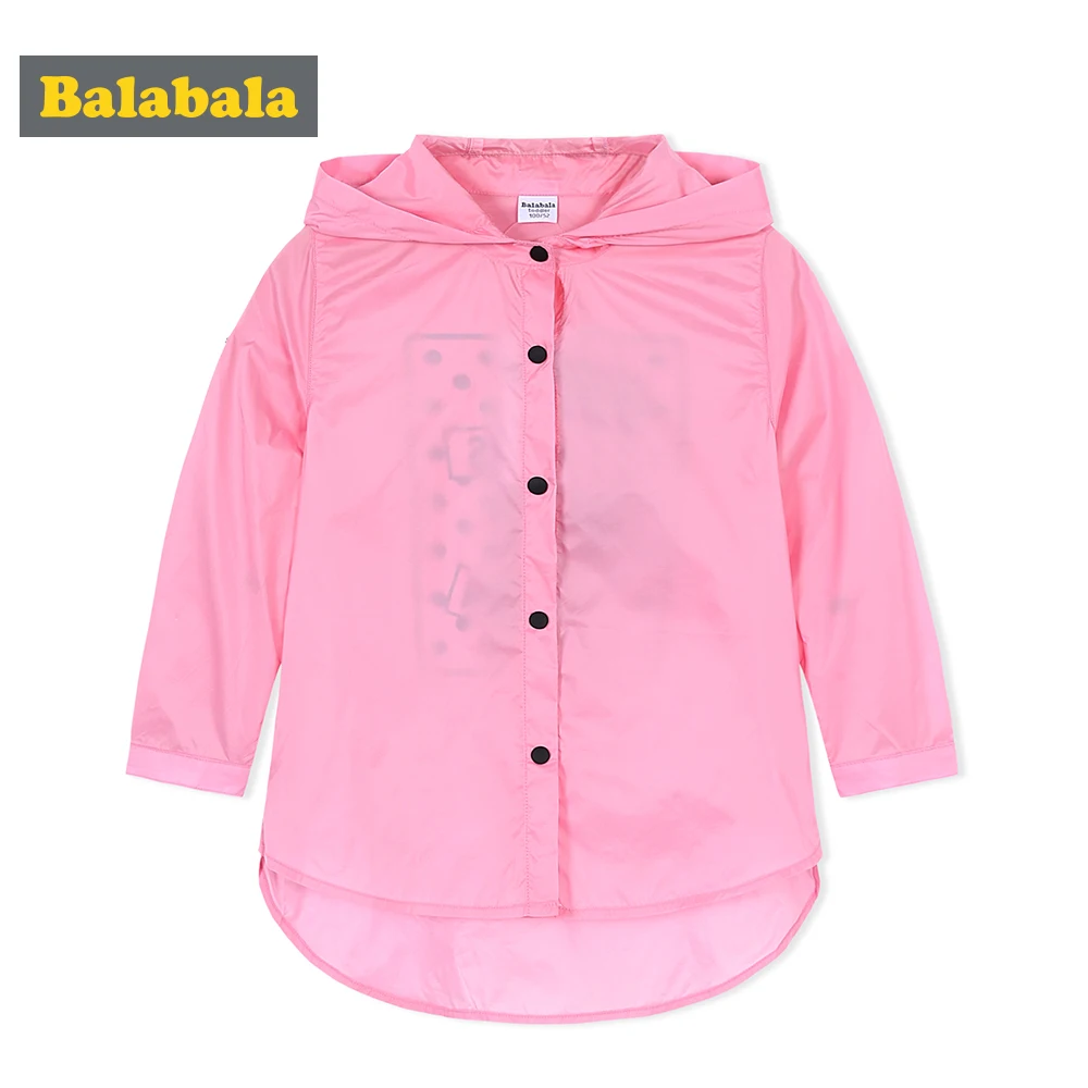 

Balabala Toddler Girl Long Hooded Jacket Breathable Summer Children Kids Outdoor Jacket with Button Snap Closure Longer at Back