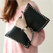 FASHION party handtaschen Mode schwarz kleine pu-leder damen abend handtaschen reißverschluss pailletten niet studed finger kupplung