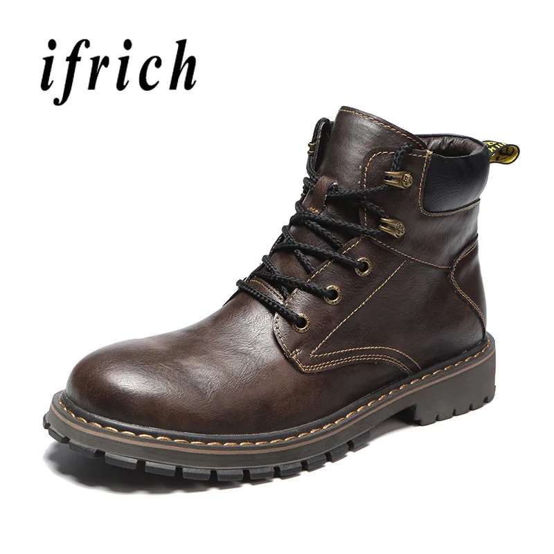

New Men Boots Brown Black Work Boots Male Rubber Sole Anti-Slip Fashion Mens Shoes Comfortable Mens Motorcycle Boots
