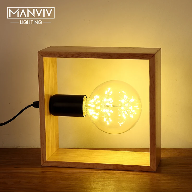 

LED Table Lamp Wood Square Shaped 40W 220V Deskbook Reading Light Simple Nordic Fashion Style Bedroom Night Light Home Decorate