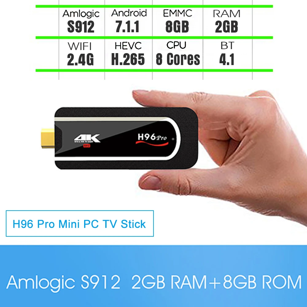 

SATXTREM H96 Pro Mini PC Android 7.1 TV Box Amlogic S912 Octa-core 2G 8G 4K BT4.1 2.4G WiFi MPEG-4 VR9 TV Stick Smart TV Box